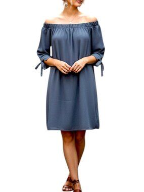✨ VINCE CAMUTO Navy Off Shoulder Tie Sleeve Sheath 6 🎀